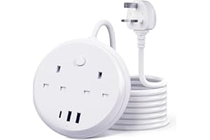 Travel Extension Lead by KOOSLA, Extension Lead with USB Slots, Power Strips with 2 Way Outlets & 3 USB（1 Type C), 3M Multi Power Plug Extension for Cruise Ship, Travel, Home and Office, White