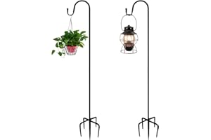 LEMCC 2 ganchos de pastor con base de 200 cm de alto para jardín y jardín de 2 ganchos para colgar comederos de aves, farolas, cestas ligeras para plantas, decoración de boda, Negro