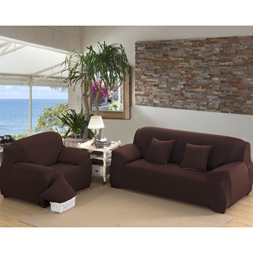 Stretch Sofahusse Sofabezug Sesselbezug Sofaüberwurf Armchair Cover für 1/2 Sitzer LianLe (2 Sitzer 145-185cm, Kaffee) - 2