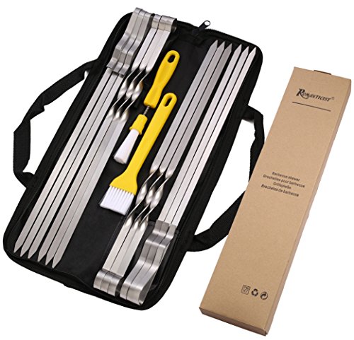 Romanticist Flache Metall Grill Spieße – 42 cm Edelstahl Grillen BBQ Stick Spieße mit Basting Pastry Pinsel