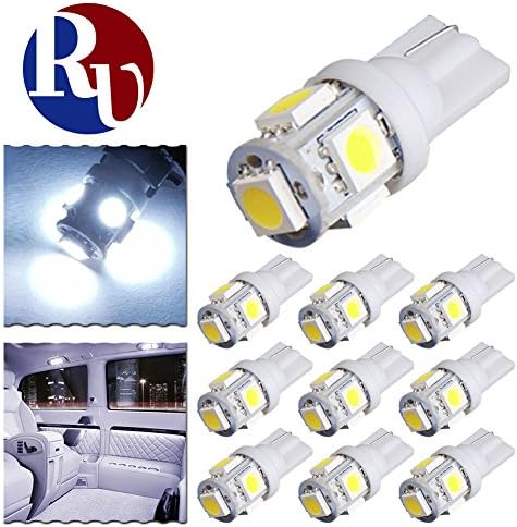 RVNI 10 x T10 Wedge 5 SMD 5050 LED Cool White Car Clearance Lamp Side Light DC12V W5W 2825 2827