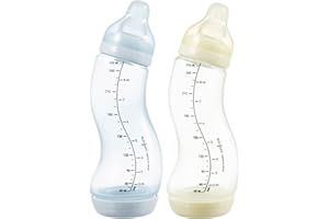 Difrax S Forme Large Ensemble de Biberons Avantage - 250 ml - Anti Colique 0-6 Mois Biberons Naissance et Plus - Blanc et Blue - 2 Lot de Biberon - Sans BPA Biberon pour Bébés