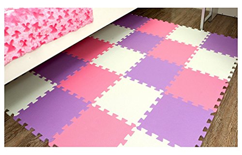 Menu Life Soft Play Mats for Kids Pure Colour EVA Foam Mats Flooring Jiasaw Puzzle Mats (16pcs, White & Purple & Pink)