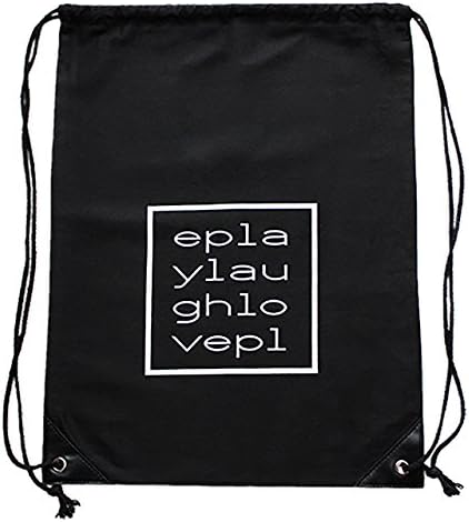 PLAYLAUGHLOVEREPEAT Quality Cotton Drawstring Gym Bag Black Monochrome Unisex