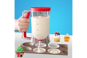 SIYINGSAERY Teigspender Teigportionierer 900ml Kuchen Teigspender Messbecher Dosierer Waffeln Teigspender Teigportionierer Cupcake Sonder Batter Backen DIY Werkzeug mit Deckel und Skala (Rot)