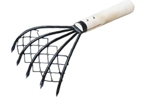 CASILER Râteau Palourdes avec Filet 5 Griffes Bois Griffes Râteau Shell Outil Creuser Digage Accessoires Fruits Mer Accessoires pour Animaux Domestiques Outils D'élevage Bois Poignée Bois