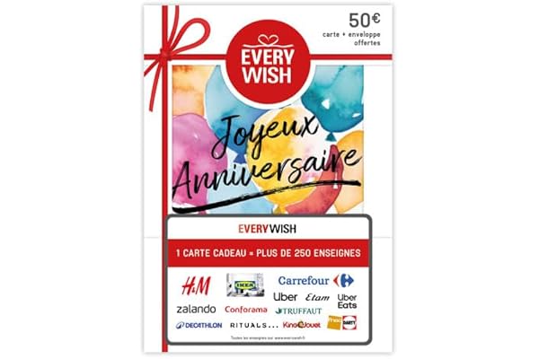 Carte cadeau EVERYWISH - 250+ enseignes - pour la France - par courrier