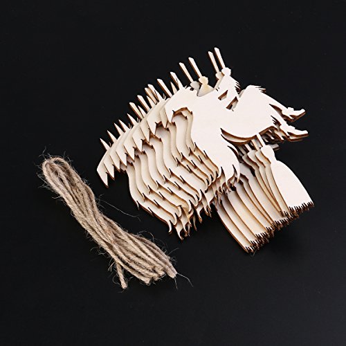 NUOLUX Halloween Deko, 10pcs hölzernen Verzierungen mit String Halloween Deko Hexe auf dem Besen-Muster-Anhänger - 6