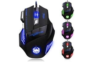 zelotes Mouse Gaming,7200DPI,7 Pulsanti,Design Ergonomico,Illuminazione a LED,USB Ottico,Mouse da Gioco Cablata per PC,Laptop,Mac,Nero