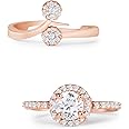 ZAVERI PEARLS Set of 2 Rose Gold Contemporary Cubic Zirconia Brass Adjustable Rings For Women-ZPFK11191