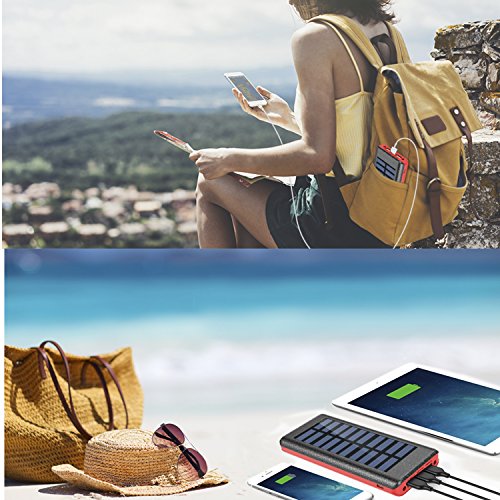 Bater a Externa Power Bank 24000mAh Cargador Solar de OLEBR con puerto
de alta velocidad 2 LED ligeros 3 puertos de carga USB de alta
velocidad para iPhone iPad Samsung Galaxy androide y otros
dispositivos-Red