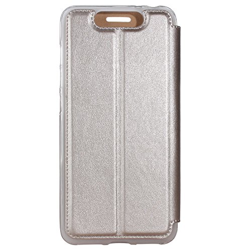 BeCool® - Handy Schutzhülle im Bookstyle mit Standfunktion für ZTE Blade V8, mit S-View Fenster, durch das Sie alle Mitteilungen sehen können. Golden