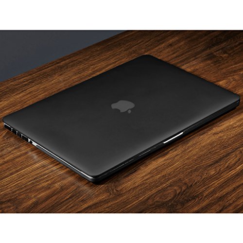 LENTION Matte Hartschale für MacBook Pro (Retina, 15″, Mitte 2012 zu Mitte 2015) Modell-A1398, LENTION Durchsichtige Plastikabdeckung & Schale für Mac Book Laptop, matte Hülle mit Gummifüßen, mit Anti-Staub Port Stecker – Transparent Schwarz - 6