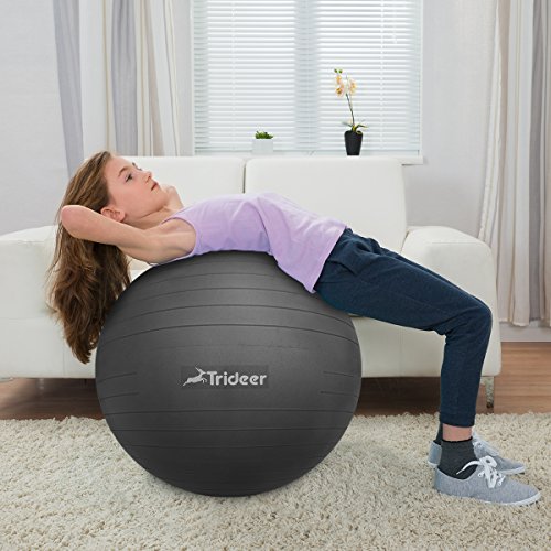 Dick Anti-Burst Gymnastikball inkl. Ballpumpe von 45cm 55cm 65cm 75cm & 85cm, TRIDEER Robuster 2000lbs Maximalbelastbarkeit Sitzball Pezziball Swissball Fitnessball Yogaball als Fitness Kleingeräte und Balance Stuhl im Gym-Home-Büro für Damen Herren (Farben: Schwarz, Silber, Türkis, Grün, Lila, Rot, Dunkelblau, Rosa und Hellblau) - 7