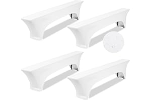 Teruntrue 4 Stück Premium wasserdichte Elastisch Bierhockerbezug, 220 x 25 cm, Unten sind 4 Fußtaschen angebracht, waschbare Bierhockerbezug für Bankette im Freien (Weiß)