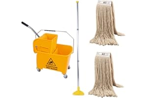 AVERN CLEANING SUPPLIES 20L Industrial Mop and Bucket Set Commercial Kentucky Wringer Heavy Duty Cleaning For Schools Restaurants Shops Offices (Yellow Mop Set)