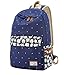Produktbild Korean Mode des Mädchens Canvas Rucksack dot Druck Teenager Schul Rucksack 28 x 43 x 14 cm (Blau (blumendekor))