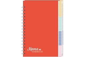 Mama AG Familienplaner Buch A5 2025: Roter Terminkalender mit 5 Spalten, Registerblätter und Schulferien. Buchkalender für die Familie. Familienkalender 2025. (Bürokalender Heye)