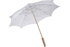 TOYANDONA White Wedding Parasol Umbrella, Lace Cotton Umbrella with Wooden Handle Crafted Flowers Embroidery Bridal Umbrellas for Weddings Photo Props Lady Costume