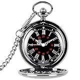 TrifyCore Reloj de Bolsillo de números Romanos con Cadena Regalo de Padres Colgante de Lujo Vintage Negro