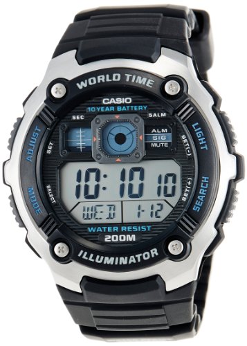 CASIO Collection AE-2000W-1AVEF - Reloj de caballero de cuarzo, correa de resina color negro (con cronómetro, alarma, luz) - Imagen 3