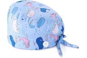 REQAG 1 x Long Hair Surgical Cap Cute Printed Adjustable Unicorn Design, Blue