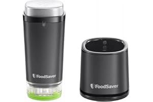 FoodSaver Aspirapolvere senza fili per sigillare alimenti con stazione di ricarica | Mini macchina sottovuoto con 1 contenitore per inscatolamento e marinatura e 5 sacchetti sottovuoto [VS1199X]