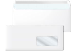 Sobres de Papel Blanco Americanos, Sobres DL (115 x 225 mm) con Ventana Derecha, Sobres Papel Blanco para Cartas, Sobres Papel 90 g/m2, Cierre Autoadhesivo - Ofituria (50 unds)