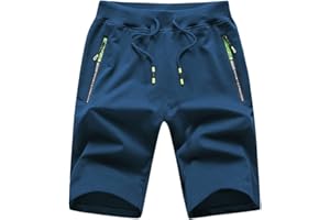 YuKaiChen Mens Shorts with Zip Pockets Gym Shorts Men Cotton Drawstring Summer Shorts Casual Beach Travel Holiday Sports