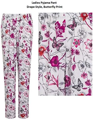 Ladies Light Weight Lounge Pyjama Bed Bottoms| Elasticated Waist | Butterfly With Pink Flowers - Size M, L, (M)