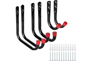YSISTER 6 piezas Ganchos de Pared Gigante Pesado Ganchos Universal Soporte Colgadores Fuertes Ganchos Escalera en Garaje Bicicletas Almacen Bodega Herramienta para Almacenamiento con Kit de Tornillos