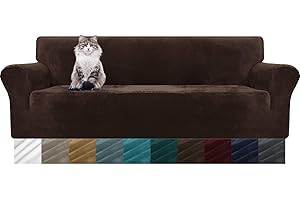 MAXIJIN Dicker Samt Extra große Sofabezüge 4-Sitzer Super Stretch Rutschfester übergroßer Sofabezug für Hunde Cat Pet 1-teiliger XL-Sofabezug elastischer Möbelschutz (4 Sitzer, Dunkler Kaffee)