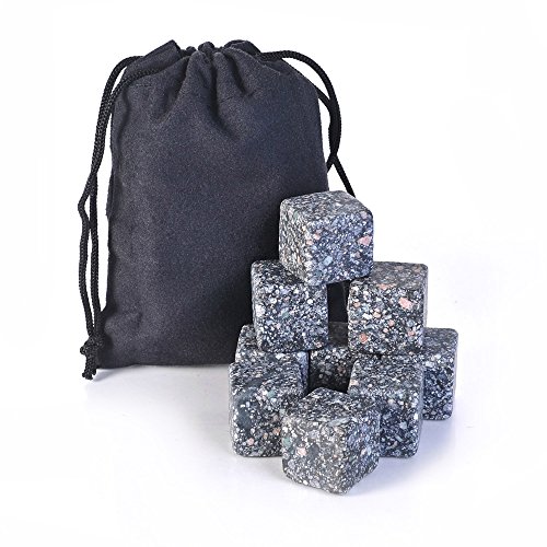 SlowTon Whisky Steine (9 Stück), Wiederverwendbare Eiswürfel aus natürlichem Granit Whiskysteine, Whisky Stones, Wiederverwendbar Kühlsteine Für Getränke, Reusable Food Grade Ice Cubes Set, für Whiskey, Wein und Mehr Eiswürfel kühlen Sie Ihre Getränke ohne Verdünnung Zange mit Gummispitze