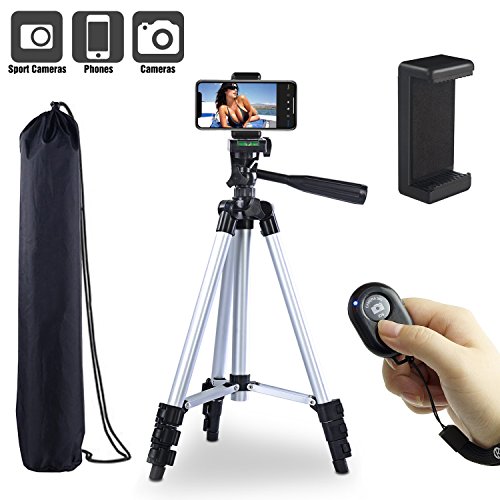 Paladinz Tripode Movil 42" Pulgadas 106 cm Aluminio Ligero, Tripode Camara, Smartphone Soporte de Trípode para Samsung/Huawei/iPhone, Universal Adaptador de Teléfono y GoPro, Bolsa de Transporte Plata