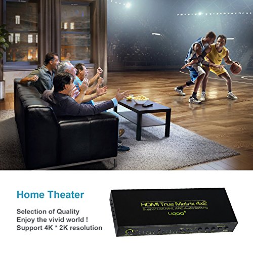 Liqoo ® Matrix 4 x 2 HDMI Verteiler 4 In 2 Out Splitter Switch 4K 2K ULTRA HD 1080p 3D V1.4 ARC EDID Umschalter Audioausgang SPDIF 5.1 Surround Audio – 4 Eingänge an 2 Ausgänge - 6
