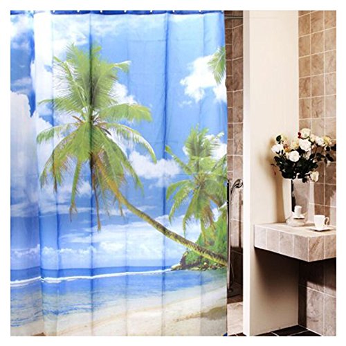 Duschvorhang – SODIAL (R) Tropische Palme Sommer-Strand-Polyester Duschvorhang Badezimmer-Dekor w / Haken - 2