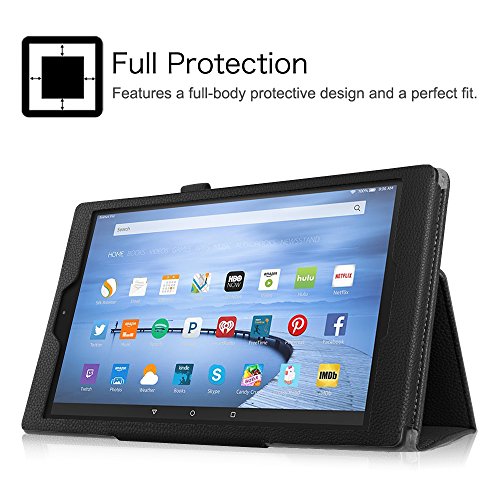 Fintie Fire Hülle Amazon Fire HD 10 Zoll (5. Generation – 2015 Modell) Tablet – Folio Kunstleder Schutzhülle mit Ständerfunktion und Auto Sleep / Wake Funktion, Schwarz - 4