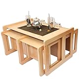 3 in 1 Multifunktionale Kindermöbel im Fünfer Set Bestehend Aus einem Multifunktionalen Kindertisch oder Kindersitzbank und vier Multifunktionale Kinderstühle oder ein Multifunktionales Nest von fünf Couch- Beistelltischen für Erwachsene, aus Massivem Buchenholz Natur Lackiert - 6