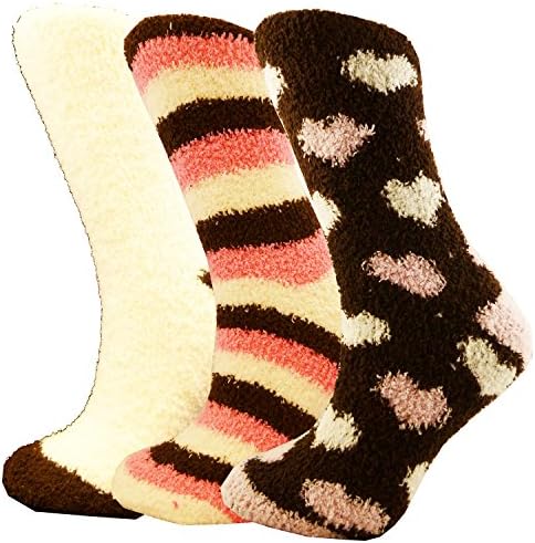 3/6/12 Pairs Ladies Fluffy Stripes &amp; Polka Dot Design Thermal Socks