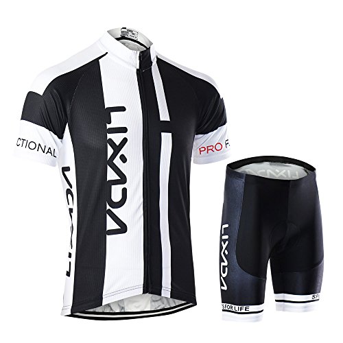Lixada Hombres Maillots de Bicicleta Conjunto de Ropa de Ciclo Jersey de manga corta + Pantalones Cortos Acolchados Cómodo Respirable...