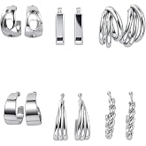 ZYRAAH 6 Pairs Stainless Steel Hoop Earrings Set for Women – Classic, Twisted, Square & Modern Designs – Hypoallergenic, Ligh