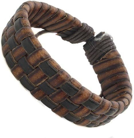 Thick Flat Platted Chequered Black and Brown Leather and Cord Adjustable Design Unisex Whirlybird Fantastic Fashionable Trendy Bracelet Band perfect for the Beach Summer Music Festival New