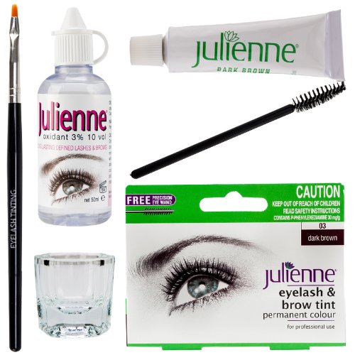 Julienne Eyelash Eyebrow Tint Tinting Kit Dye Dark Brown Tint Brush Dish Oxidant
