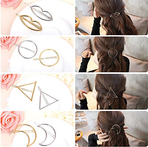 CINEEN 8 Stück Stilvoll Haarspange Metall Feder Blatt Haarklammern Dreieck Mond Geometrische Haarschmuck Kopfschmuck Haar Zubehör Gold und Silber