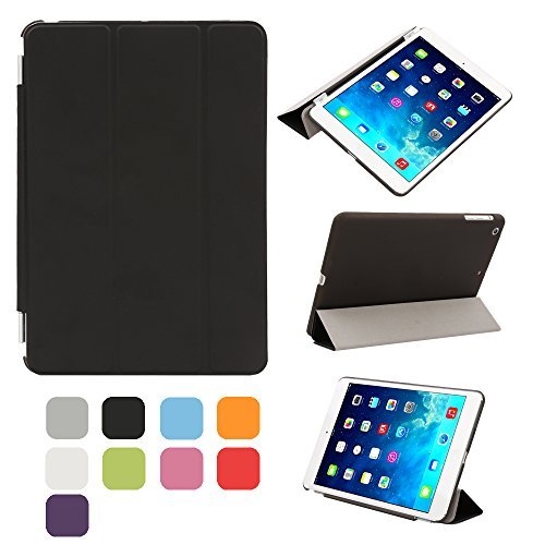 Besmall Neu Ultra Slim Edles iPad mini1 2 3 Hülle - Smart Cover Leder Case Schutz Hülle Tasche + Back Case - inkl. Displayschutzfolie Reinigungstuch Stift mit Multi Ständer Auto Sleep Wake (iPad mini1/2/3, Farbe:Schwarz)