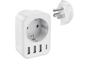 PABANCE Set di 2 adattatori da viaggio USA con 3 prese USB-A + presa USB-C e AC, adattatore da viaggio, 110-250 V, per America/Canada/Messico