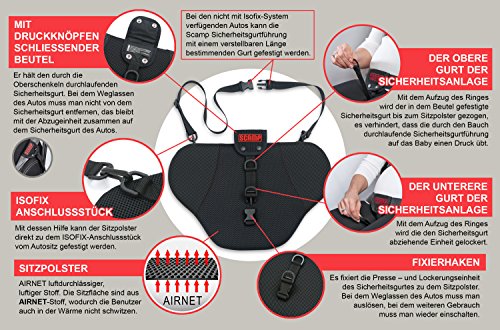 Scamp – Schwangerschaftsgurt / Sicherheitsgurt / Gurtführung für Schwangere mit ISOFix Ausstattung (auch ohne verwendbar) – AIRNET-Stoff (atmungsaktiv) – verstellbare Gurtband Länge | Auto / KFZ NEU - 5