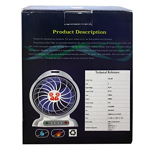 Mini Ventilator tragbar mit LED-Licht und wiederaufladbaren 3,7 V 18650 Li-Ionen-Akku - 2