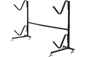 SPOTRAVEL Double Kayak Storage Rack, Free Standing Kayak Stand Carrier with 6-Level Height Adjustable Hooks, Indoor Outdoor Heavy Duty Storage Rack System for SUP Canoe Paddleboard