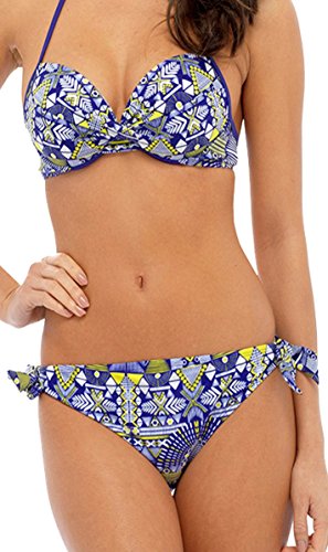 Ladies Blue Yellow and White Aztec Style Design Summer or Winter Sun Holiday Bikini Size 12